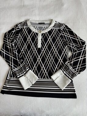 Tommy Hilfiger Black and White Geometric Long Sleeve Top